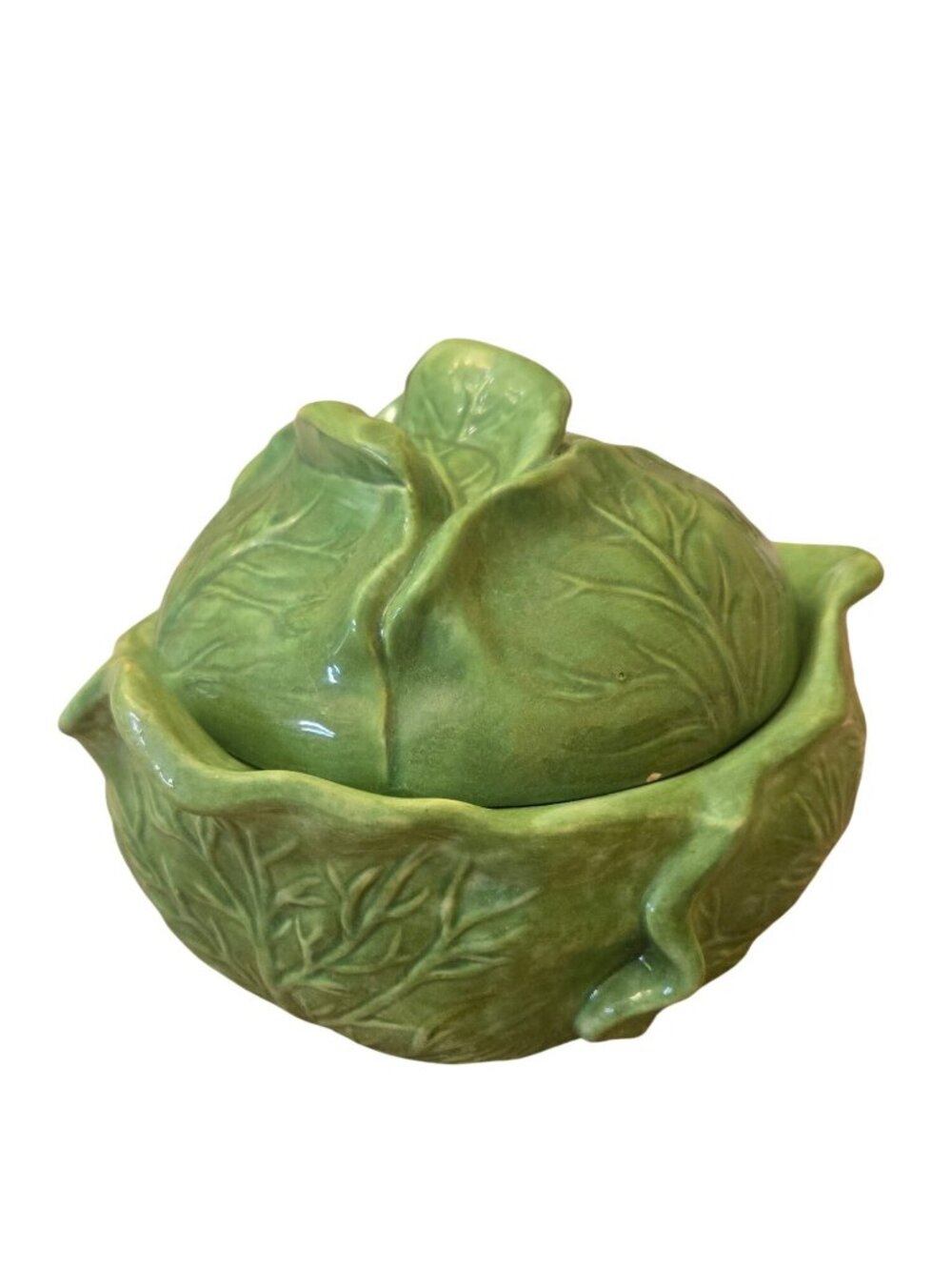 Vintage Holland Mold Green Ceramic Cabbage Soup Tureen Decorative Bowl and Lid